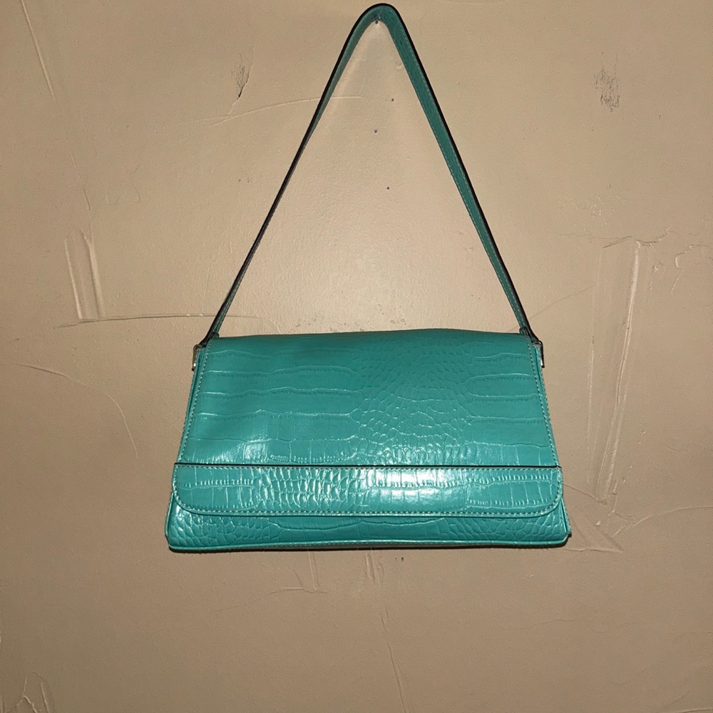 Vintage Liz Claiborne Teal Croc-Embossed Shoulder Bag
